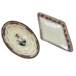 Wedgwood creamware small armorial oval dish, and a diamond shaped dish