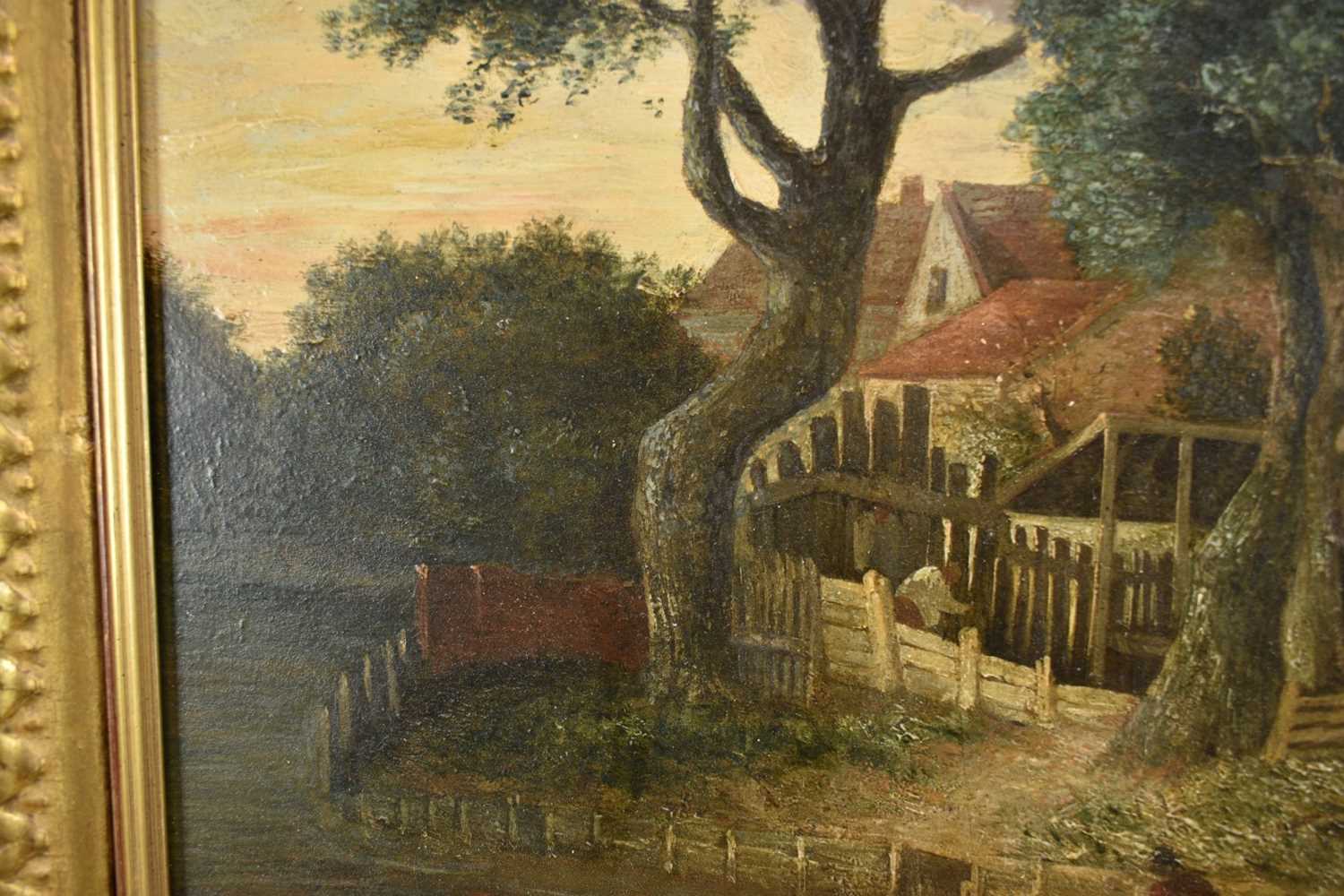 Attributed to John Crome (1768-1821) oil on panel - Scene on the Wensum in Norwich at Gibraltar Inn, - Image 8 of 18