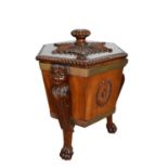 Georgian style carved mahogany hexagonal wine cooler,20th century