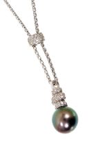 South Sea cultured grey pearl and diamond necklace with a Tahitian South Sea cultured grey pearl mea