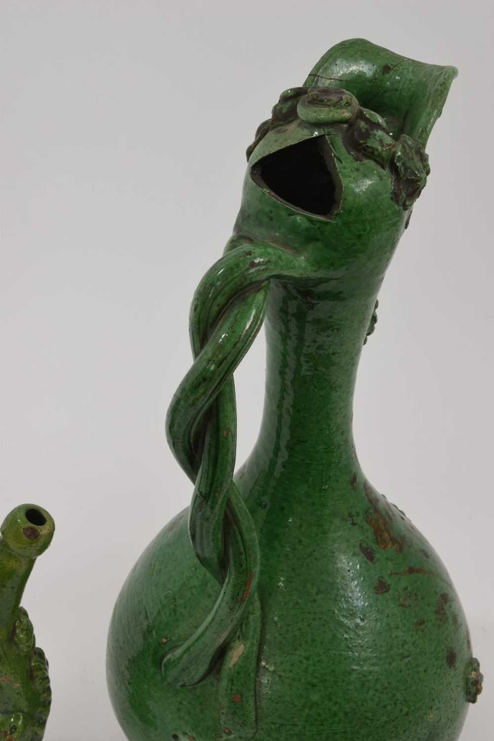 Two green glazed antique Canakkale pottery ewers, Turkey - Image 6 of 7