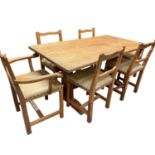 Suite of Derek 'Fishman' Slater blond oak dining furniture, comprising high dresser, adzed refectory