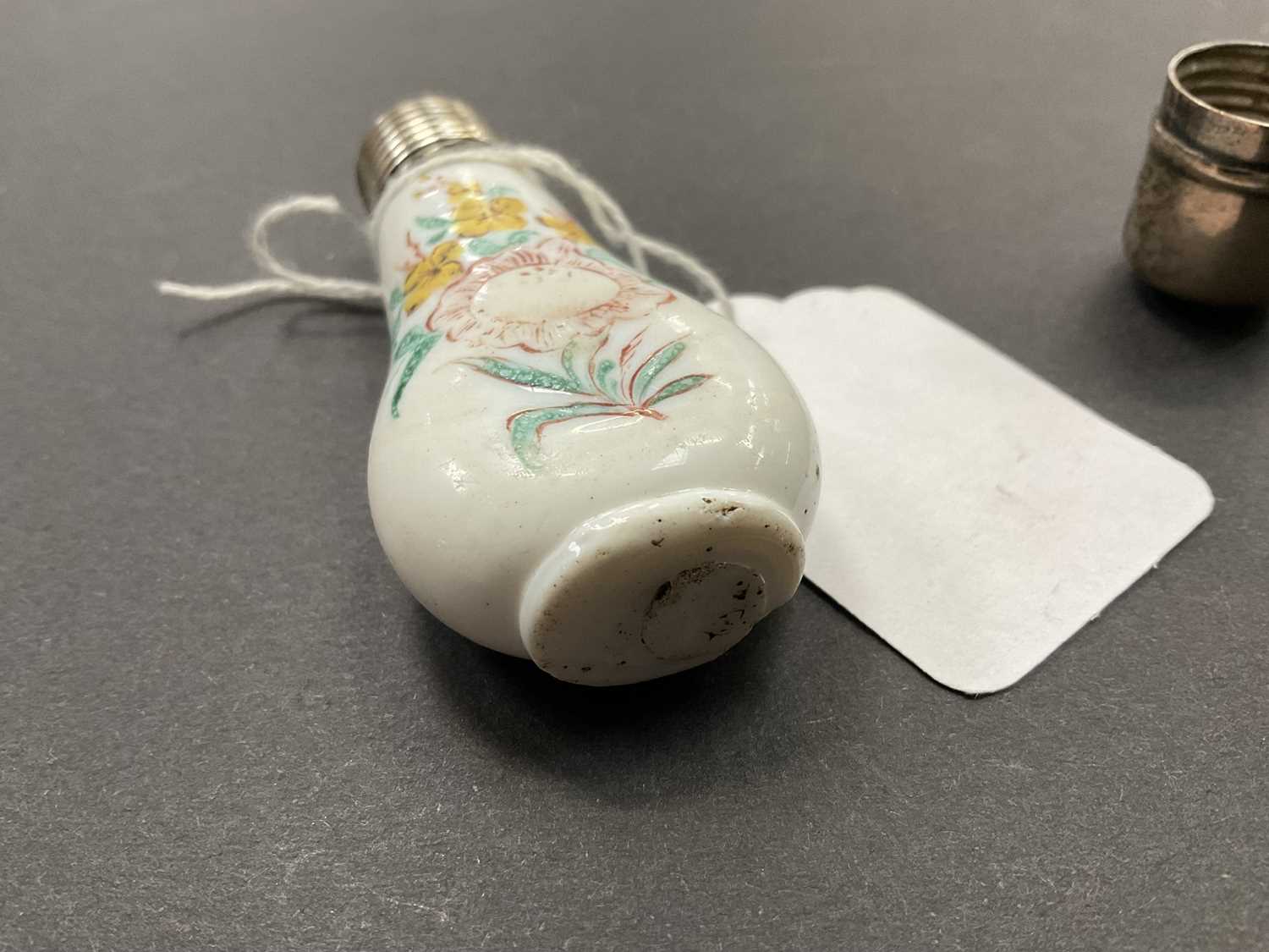 George III milk glass scent bottle, titled and dated IR 1773 - Image 6 of 7