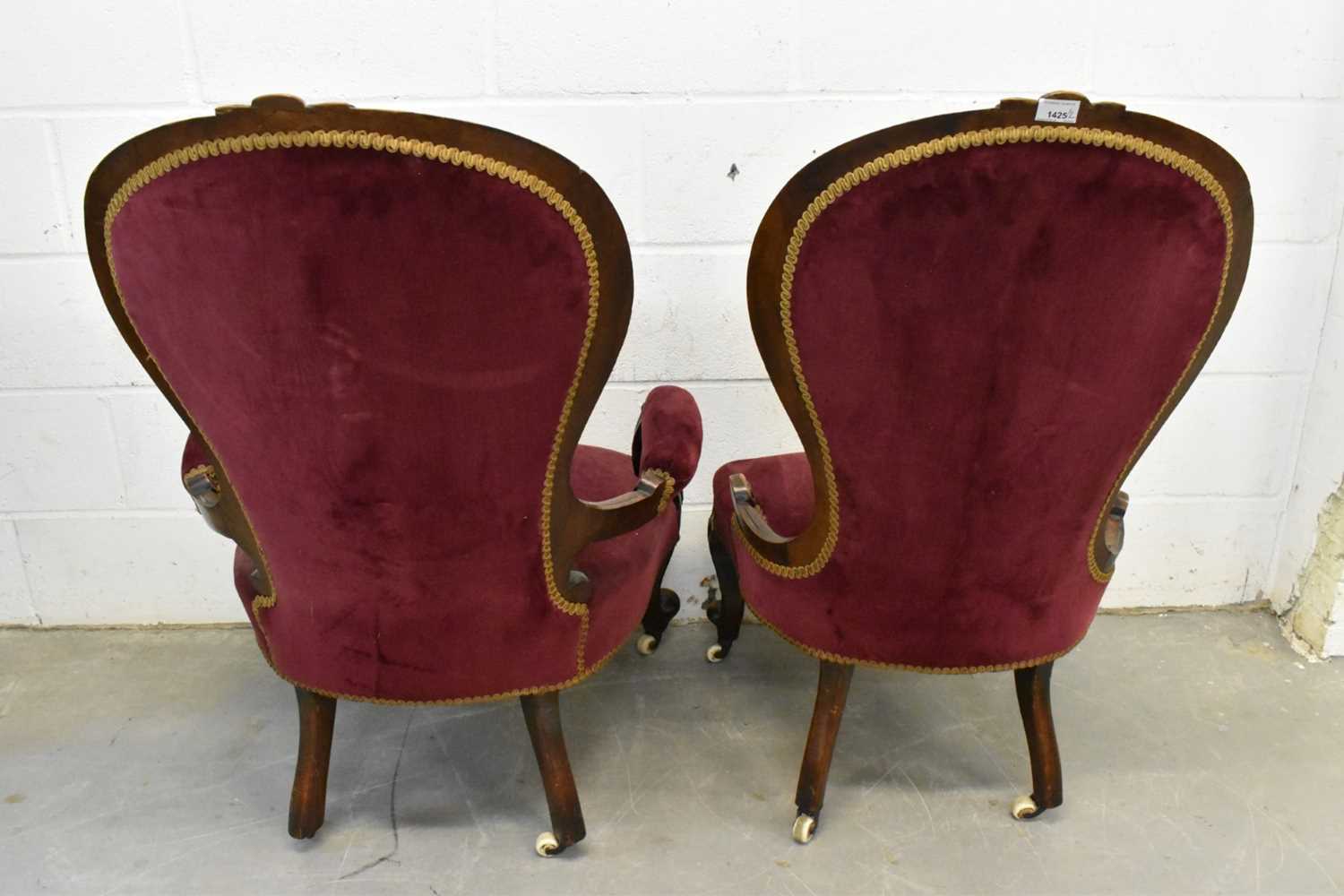 Pair of mid Victorian his and hers upholstered easy chairs - Image 5 of 5