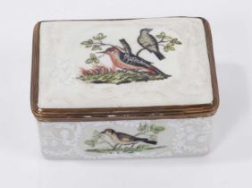 An 18th century enamel box, painted with birds