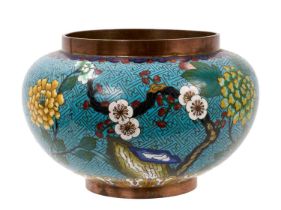 Japanese cloisonné squat vase, signed
