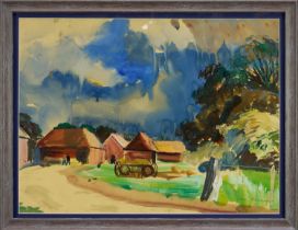 Jean Dryden Alexander (1911-1994) watercolour - Walton on the Naze Farmstead, probably Eage's Farm o