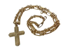 Victorian style 9ct gold chain/necklace with fancy links, and a 9ct gold cross pendant, the chain 60