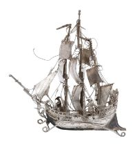 19th century Dutch silver ship model, import marks