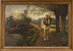 East Anglian School, 19th century, oil on canvas - The Barge Horse, a scene possibly at Flatford, 70