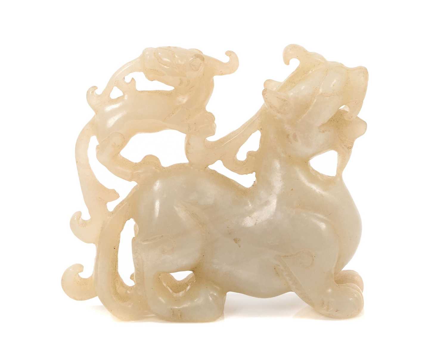 Chinese jade carving of a chilong on the back of another
