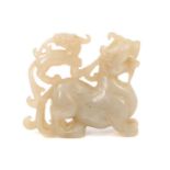 Chinese jade carving of a chilong on the back of another