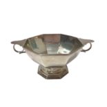 Early George V silver twin handled bowl of octagonal form, with reeded border