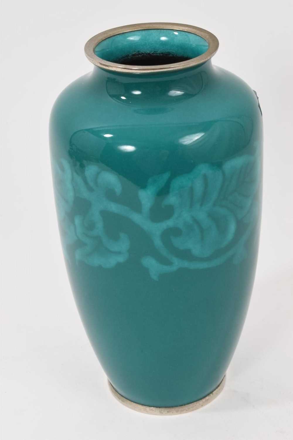 Japanese enamel green ground vase stamped Sato - Image 2 of 4