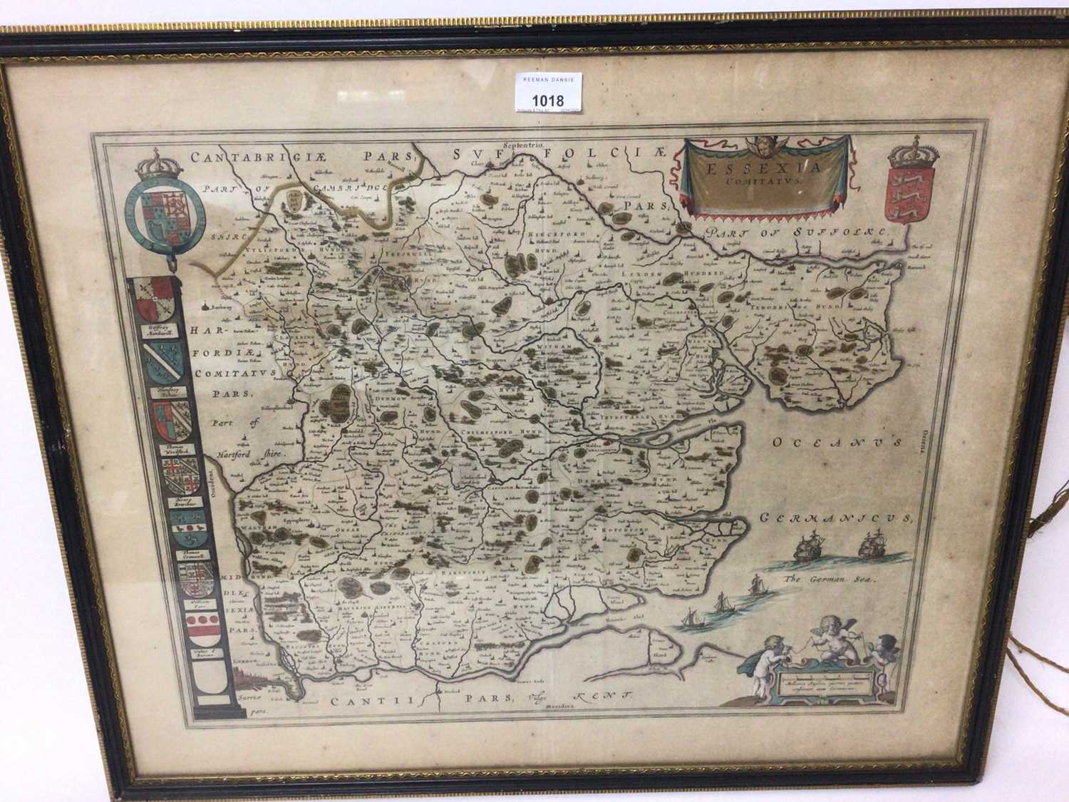 Johannes Blaeu: 17th century hand tinted engraved map of Essex
