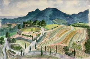 *Bernard Cheese (1925-2013) watercolour - Côtes Du Rhône, Les Hauts, signed, 50cm x 74cm, in glazed