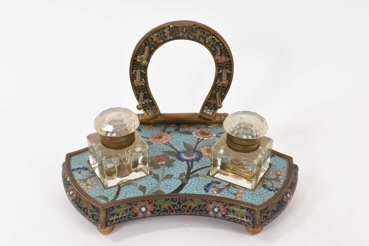 Late 19th century Japanese cloisonné enamel inkstand