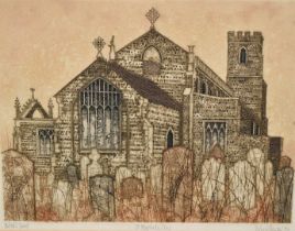 Valerie Thornton (1931-1991) etching and aquatint, St Margaret's Cley (1973) Artist's Proof, singed,