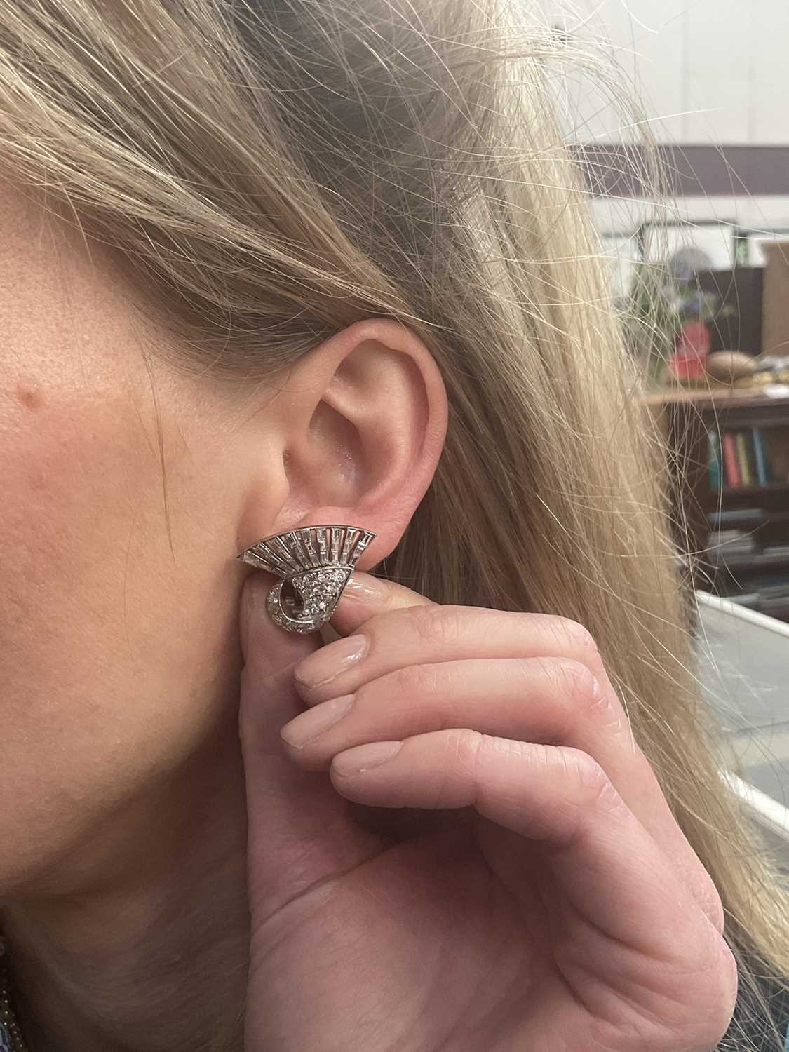 Pair 1950s diamond earrings - Image 4 of 4