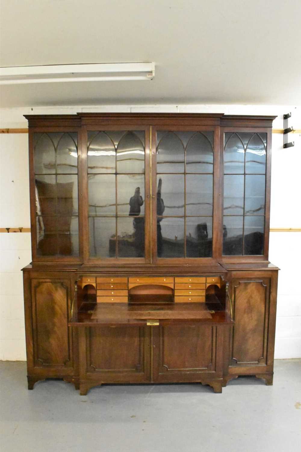 Large 19th century mahogany breakfront bookcase - Image 2 of 9