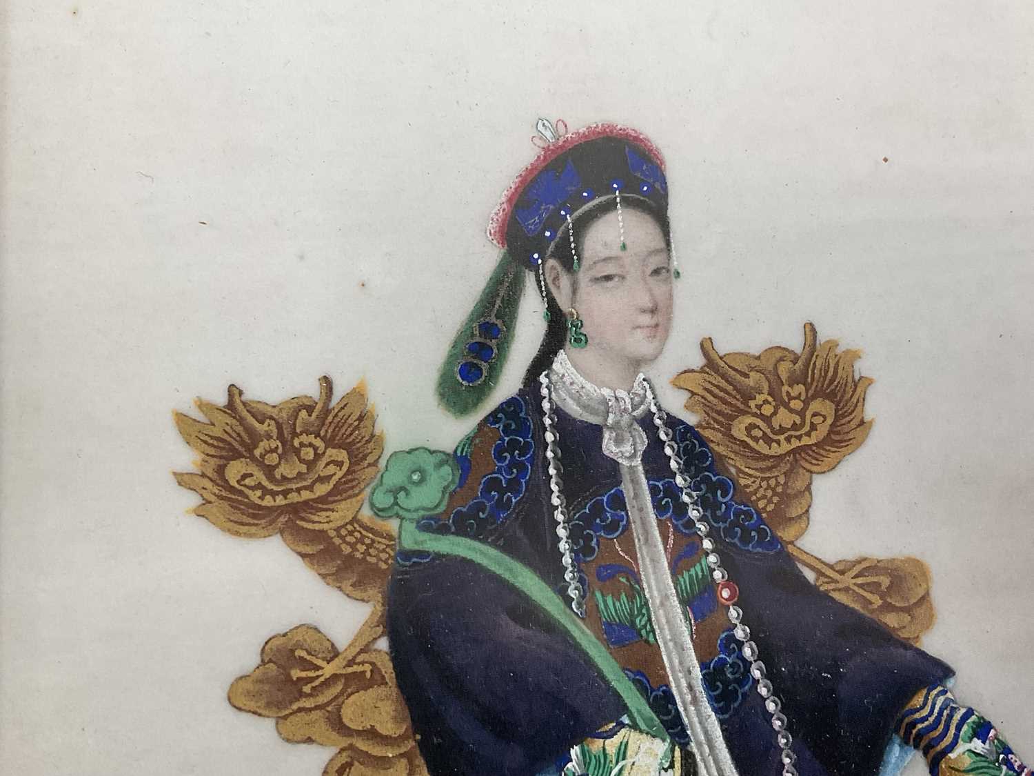 Three 19th century Chinese paintings on pith depicting nobles - Image 7 of 13