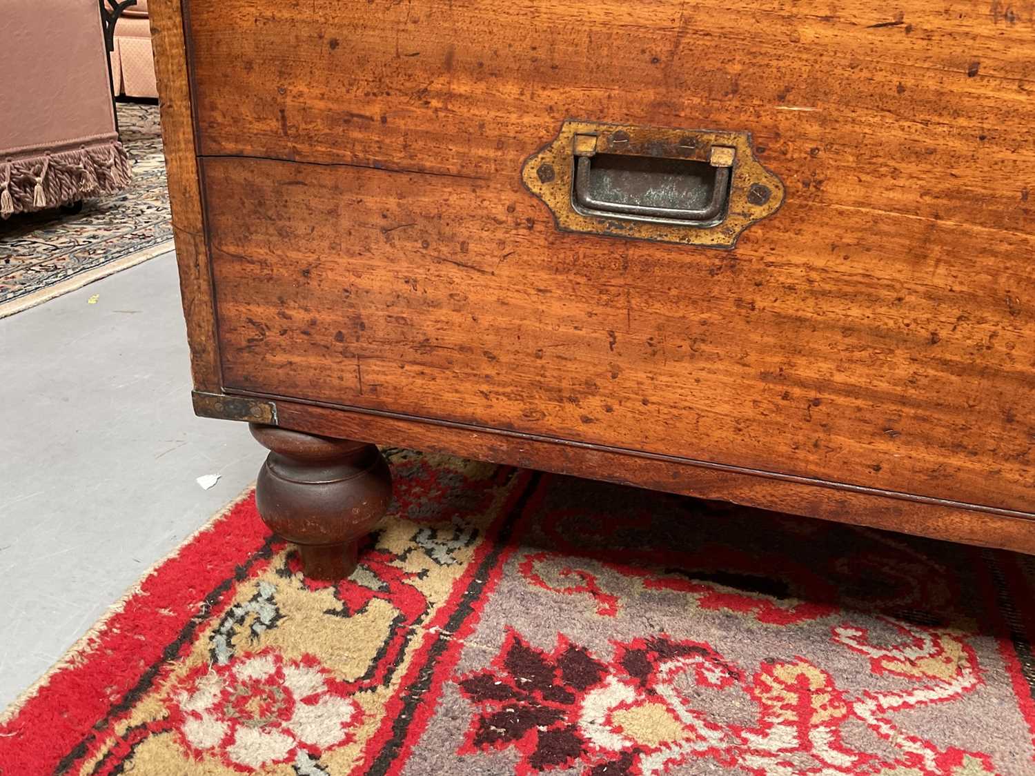 Victorian mahogany and brass bound secretaire campaign chest, in two parts - Image 9 of 10