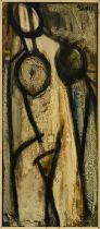 *Robert Sadler (1909-2001) Abstract, after Modigliani, 1962, acrylic on board, signed, 77.5 x 33cm,