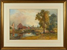 Circle of John Constable RA watercolour - Dedham Lock and Mill, 1820, 48cm x 74cm, in glazed frame