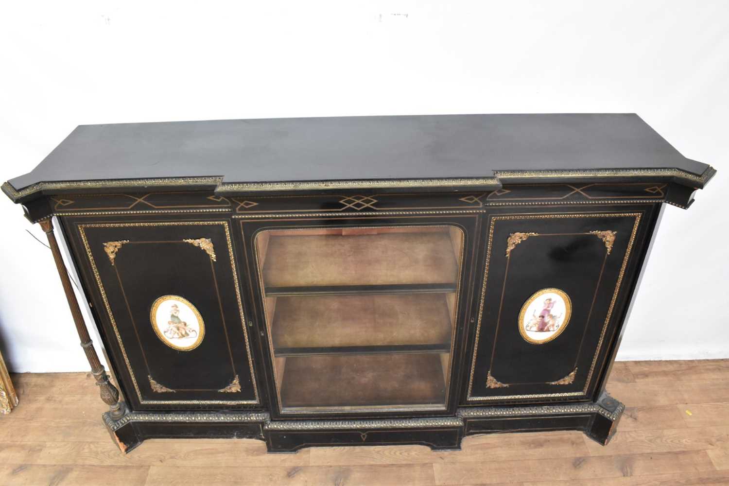 Victorian ebonised and gilt metal mounted breakfront credenza - Image 4 of 8
