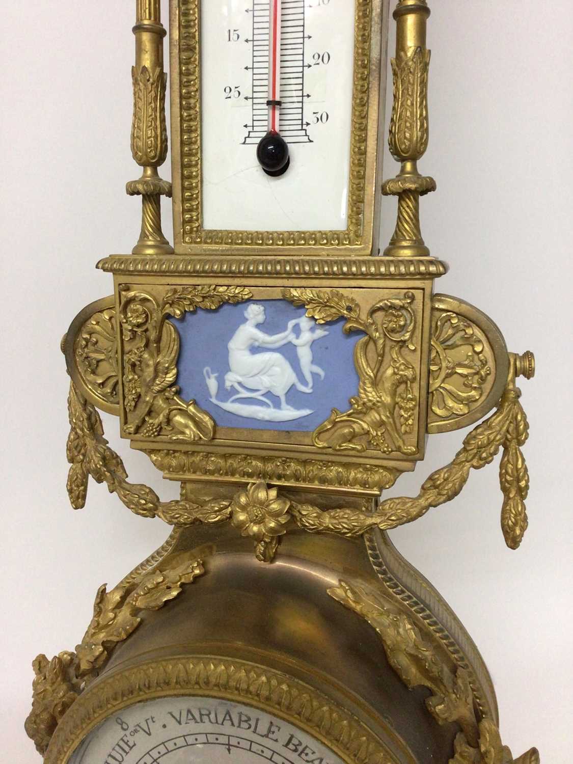 Ornate 19th century French ormolu and porcelain mounted barometer, later painted dial, signed Thierr - Image 5 of 8