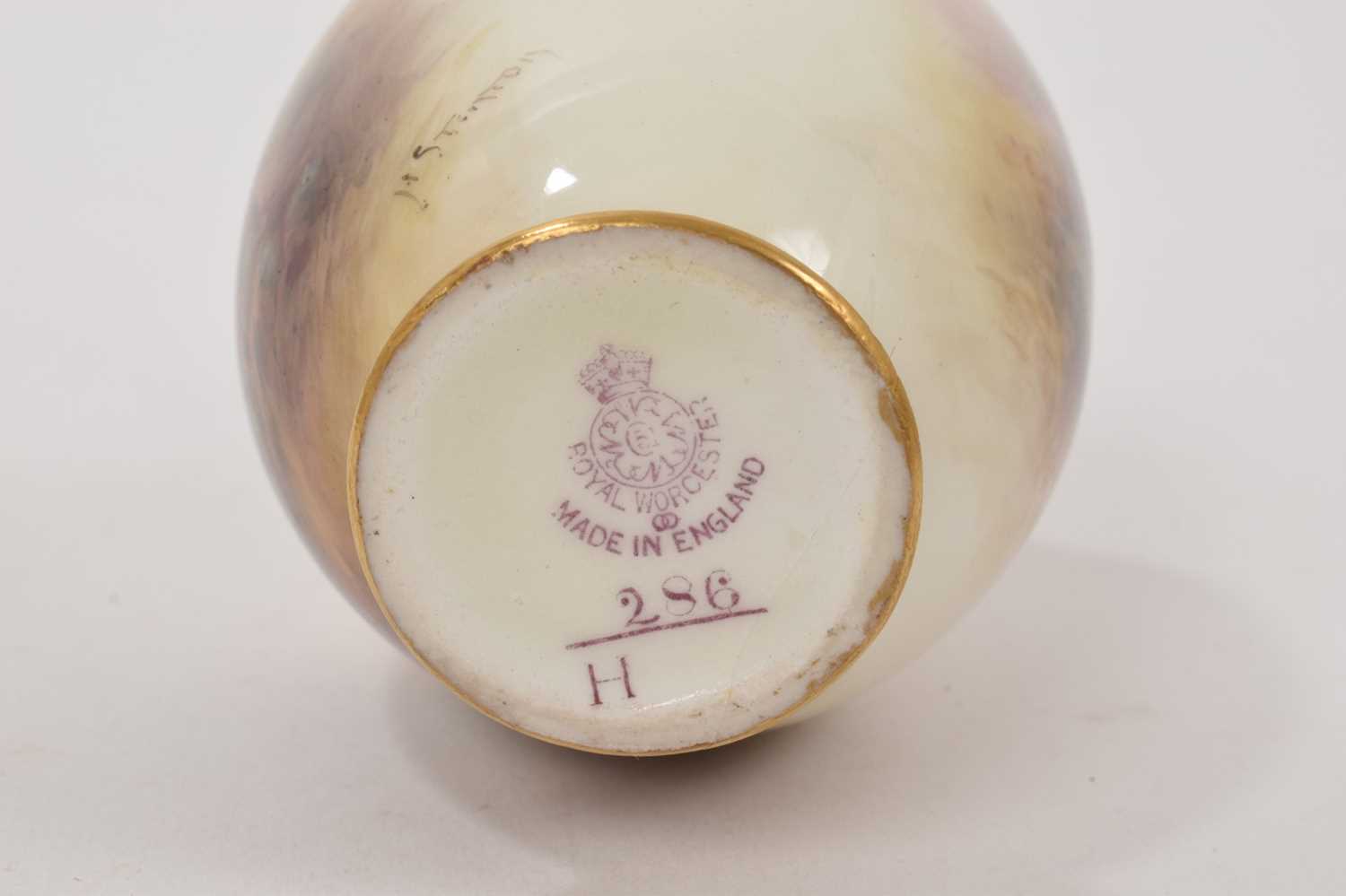 Miniature Royal Worcester vase decorated with highland cattle by James Stinton - Image 3 of 5