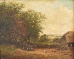 Henry Bridgman (1831-1909) oil on canvas - Farmyard at Cornard, Suffolk, 20.5cm x 26cm, original ins