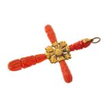 Large Regency carved coral and gold mounted cross pendant