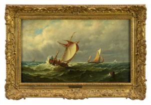 John Moore of Ipswich (1820-1902) oil on canvas - Fishing boats in a Swell, signed, in gilt frame