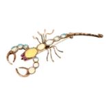 Antique opal and ruby scorpion brooch