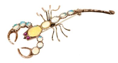 Antique opal and ruby scorpion brooch