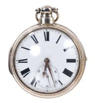 Early 19th century silver open pair-cased pocket watch and another similar