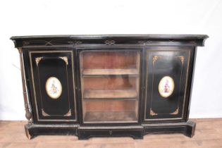 Victorian ebonised and gilt metal mounted breakfront credenza