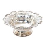 1930s silver bowl, with pierced decoration and flared rim, on a circular stepped base