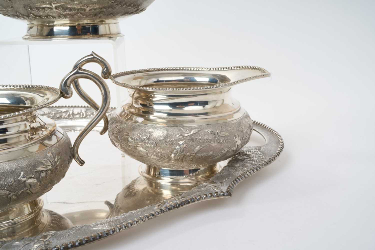 Indian silver four piece teaset together with a matching tray - Image 4 of 8