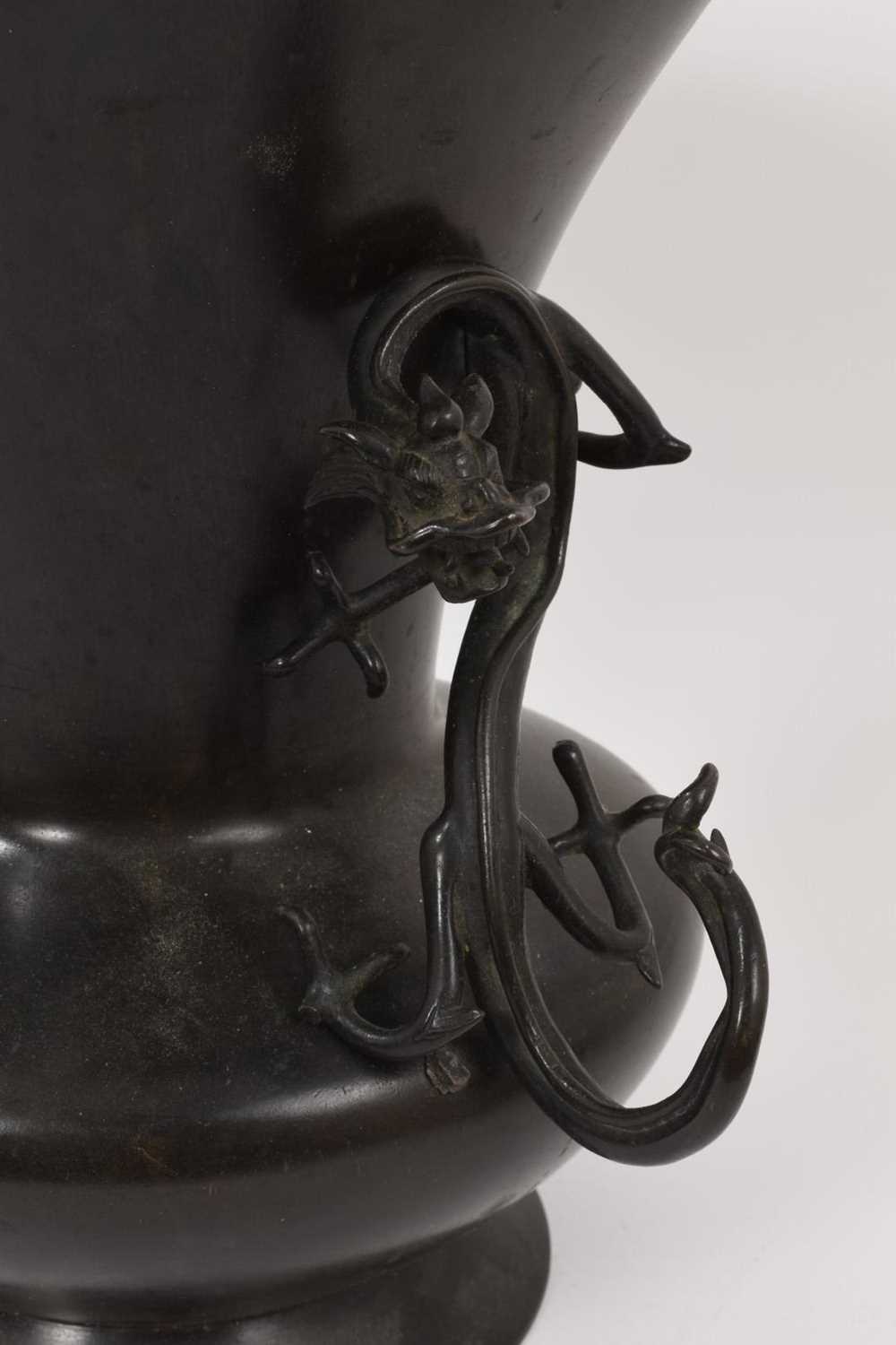 Japanese bronze baluster vase with twin dragon handles - Image 2 of 7