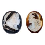 Two antique carved hardstone cameos