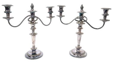 Pair of three light silver plated candelabra