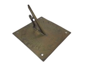 Antique brass sundial engraved with the legend 'Tyme is short 1707"