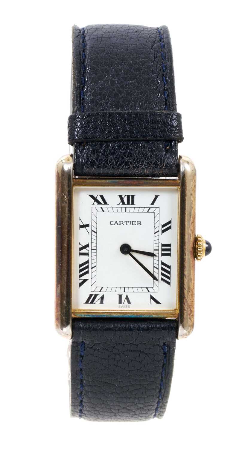 Cartier silver gilt Tank wristwatch with manual wind movement