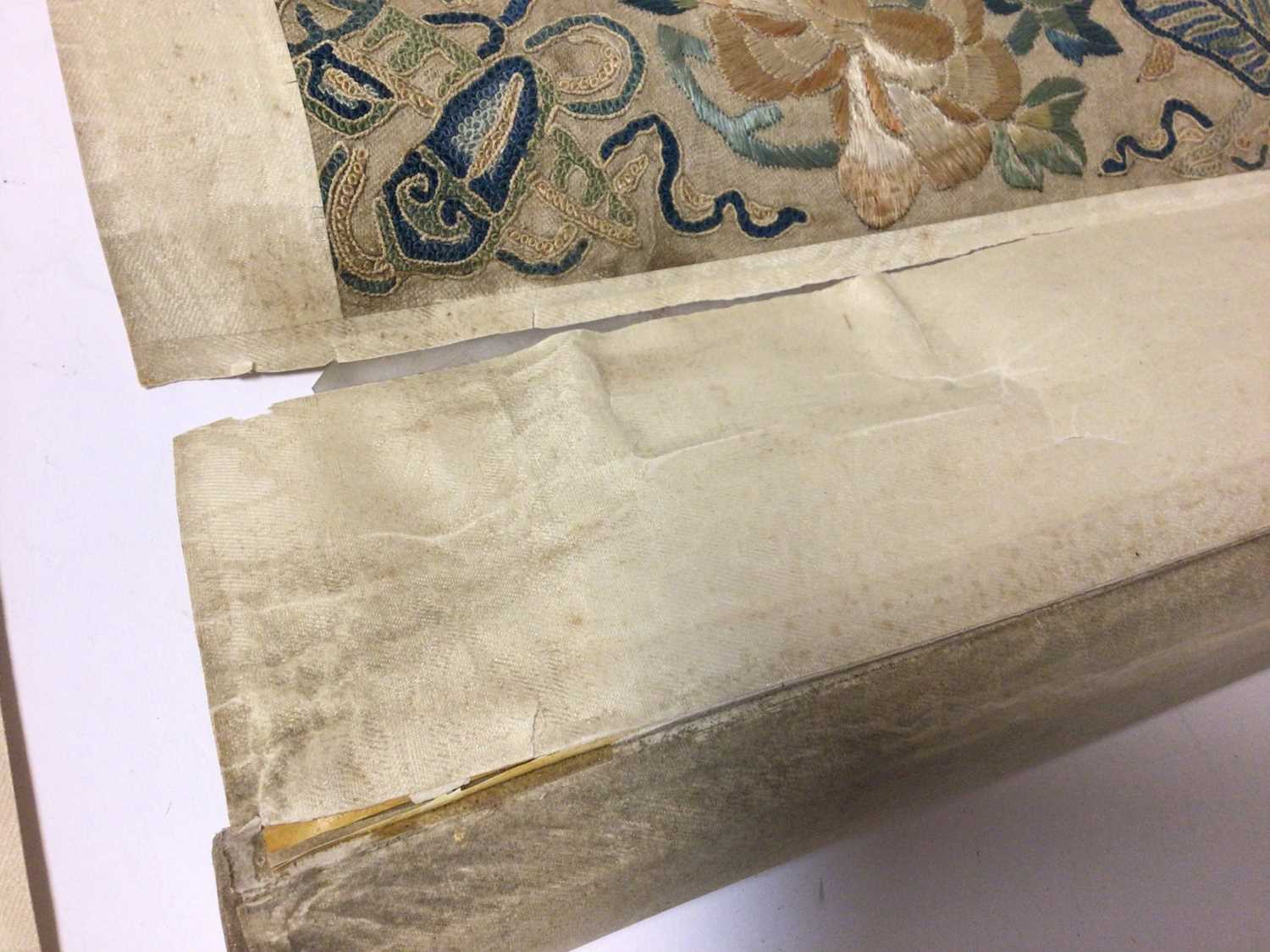 Two Chinese silk embroidered scrolls with butterflies and another earlier in date - Image 8 of 10