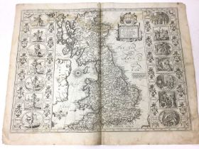 John Speed 17th century engraved map - Britain as it was Devided in the Tyme of the English Saxons