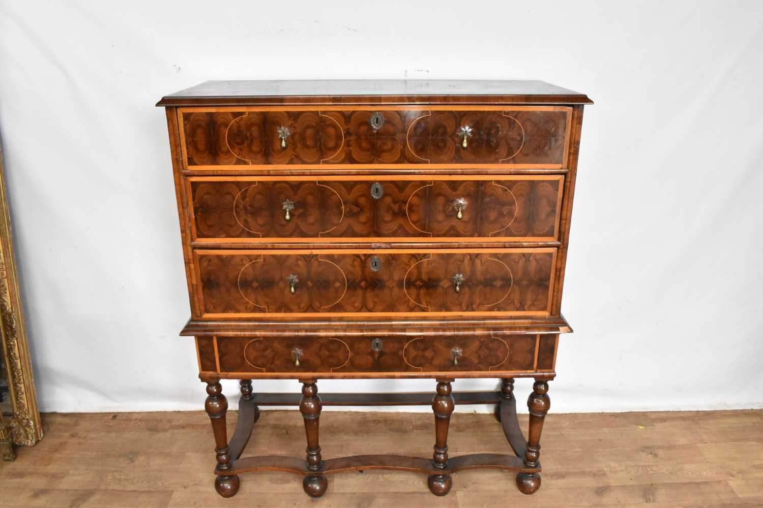 William and Mary oyster veneered chest on stand - Image 6 of 6