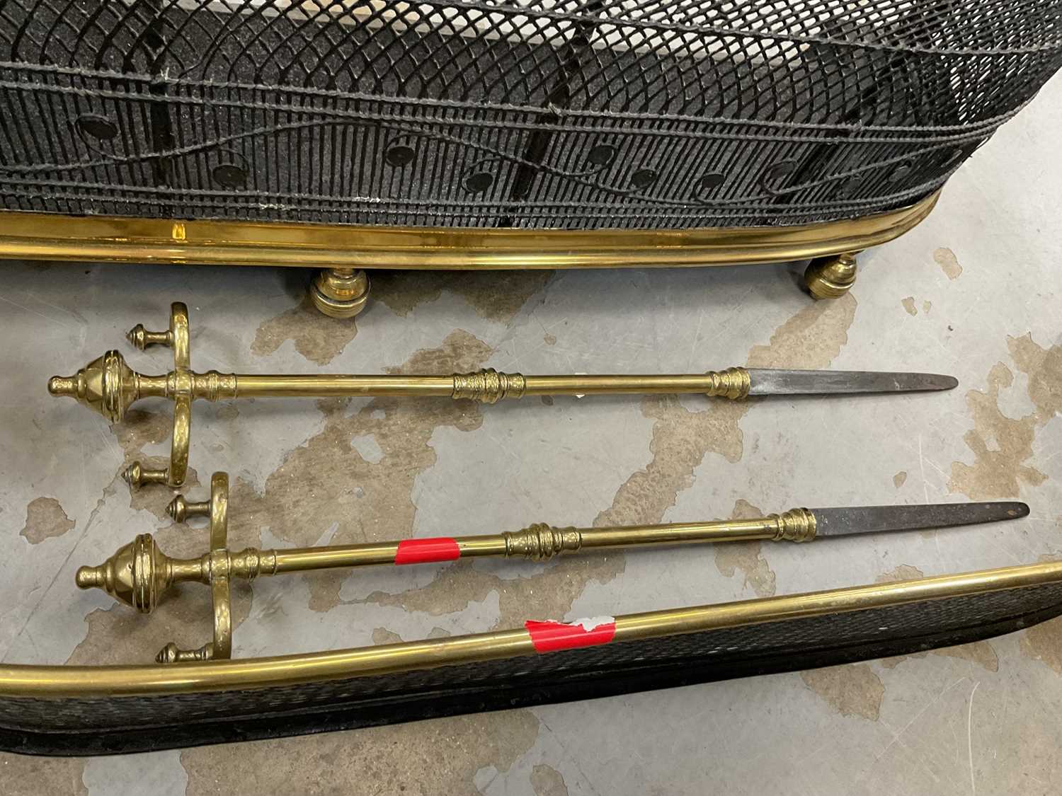 Two 19th century brass fenders and two pokers - Image 4 of 4