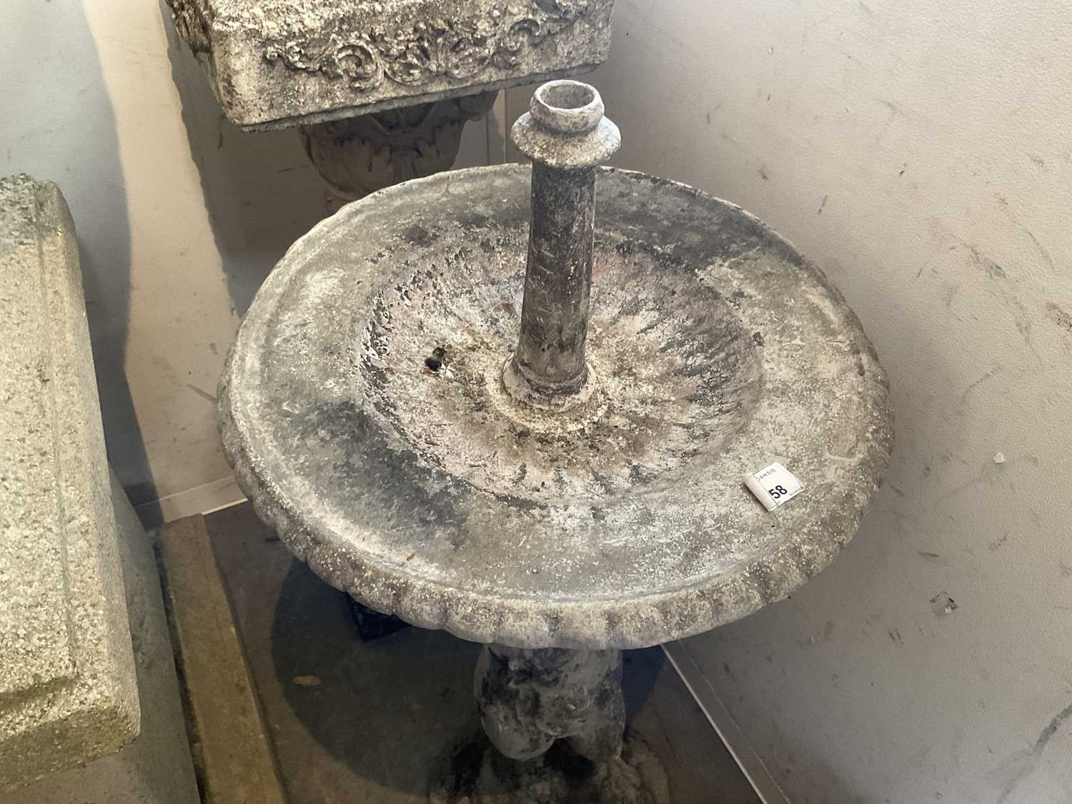 Antique lead garden fountain, the circular bowl with putti support on circular base. - Image 3 of 8